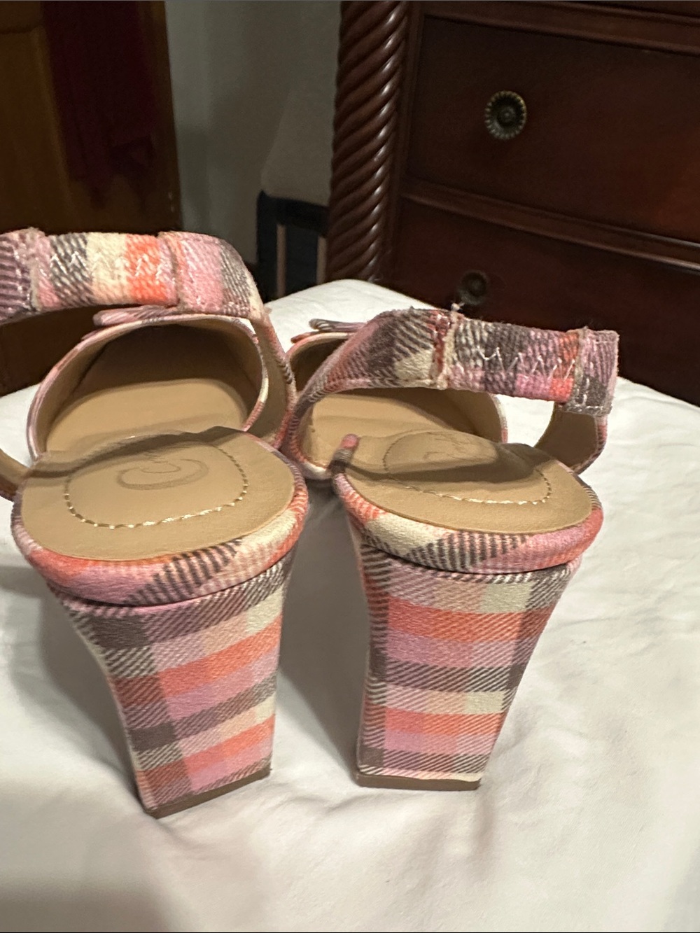 Cityclassified Pink Orange Plaid Buckle Slingback Mules - Picture 5 of 10